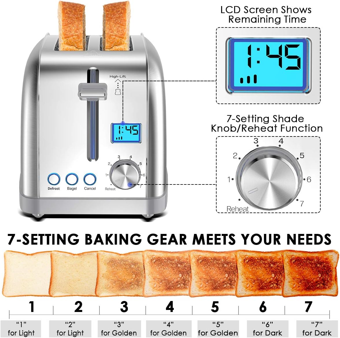 Lofter 2 Slicer Toaster with Bagel Function, Stainless Steel