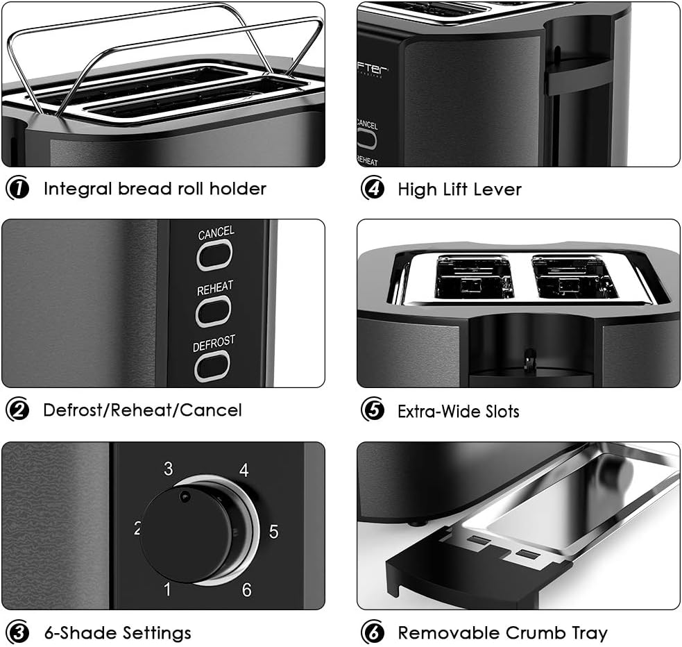 LOFTER 2 Slice Toaster, Stainless Steel Bread Toasters with Warming Rack Best Rated Prime,  800W