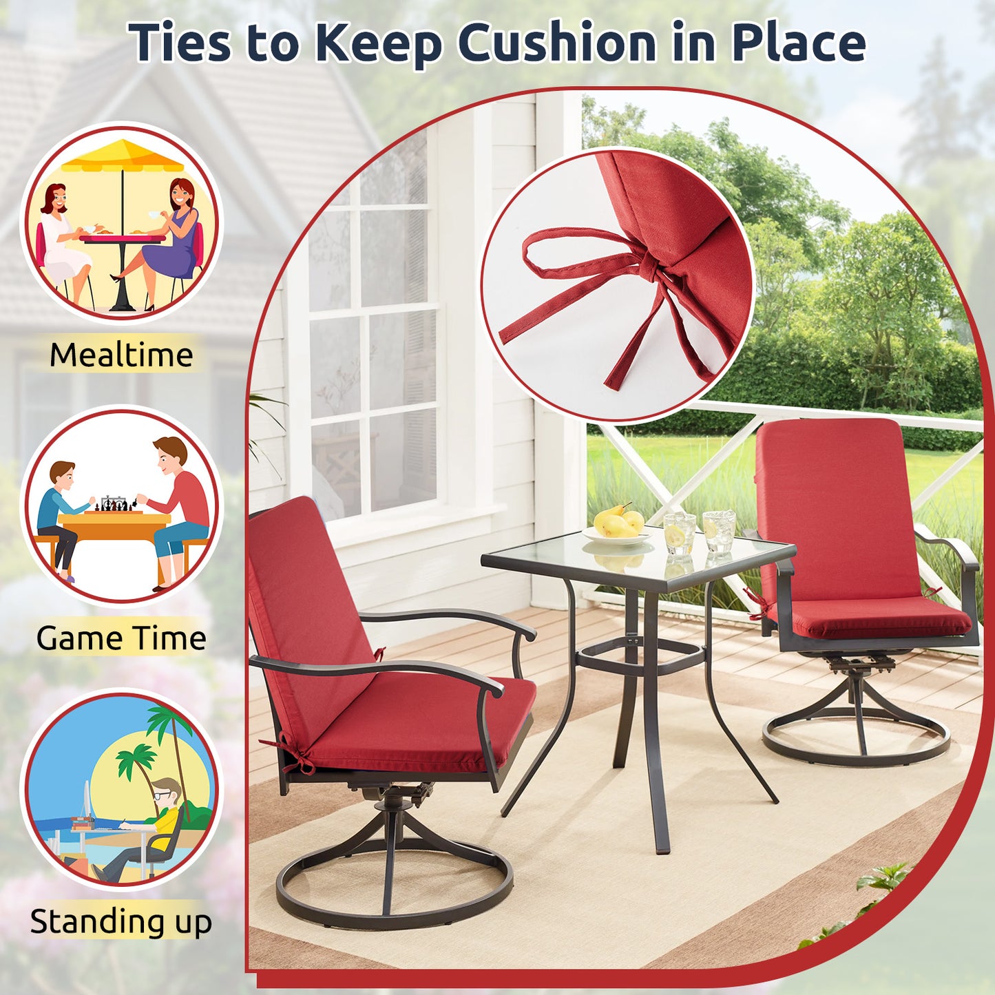 MOONORAH Outdoor Chair Cushions, Patio Seat Cushions Outdoor Chair Pads, 42"L x 18"W Rectangle Waterproof Outdoor Chair Cushion Garden Sofa Couch Chair Pads, Premium Comfortable, Red