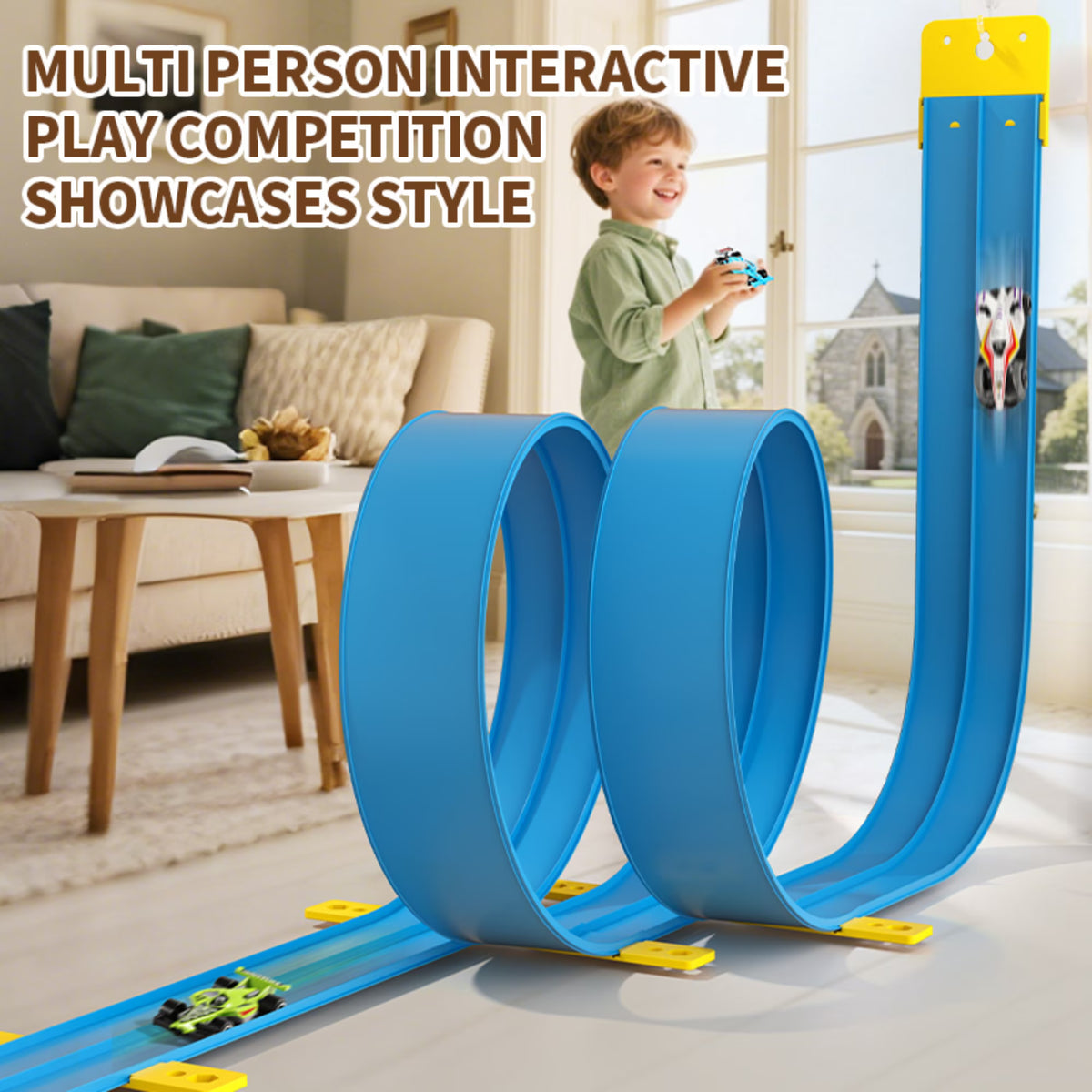 Kaipara Flexible Race Track Toy - 360 Degree Rotating Flex Track with 4 Cars - 12.8Ft