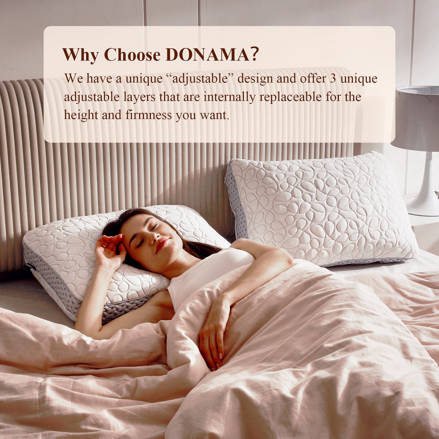 D O N A M A Adjustable Layer Cervical Pillow – 3-Layer customizable pillow with soft & firm inserts for personalized comfort, ergonomic support for side, back & stomach sleepers, removable washable cover, 20"x26"