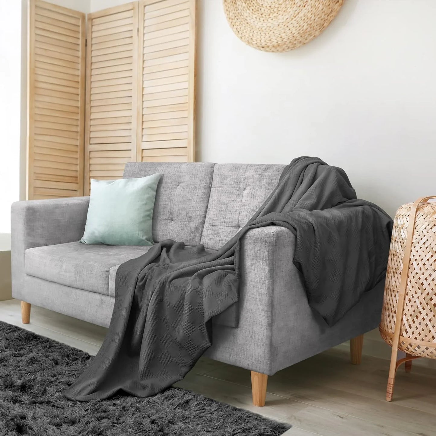 MOONORAH Bed Blanket, 100% Cotton Waffle Blanket Twin XL Size Soft Lightweight Bed Blanket for All Season, Cooling Blankets for Bed, 70" x 80", Gray