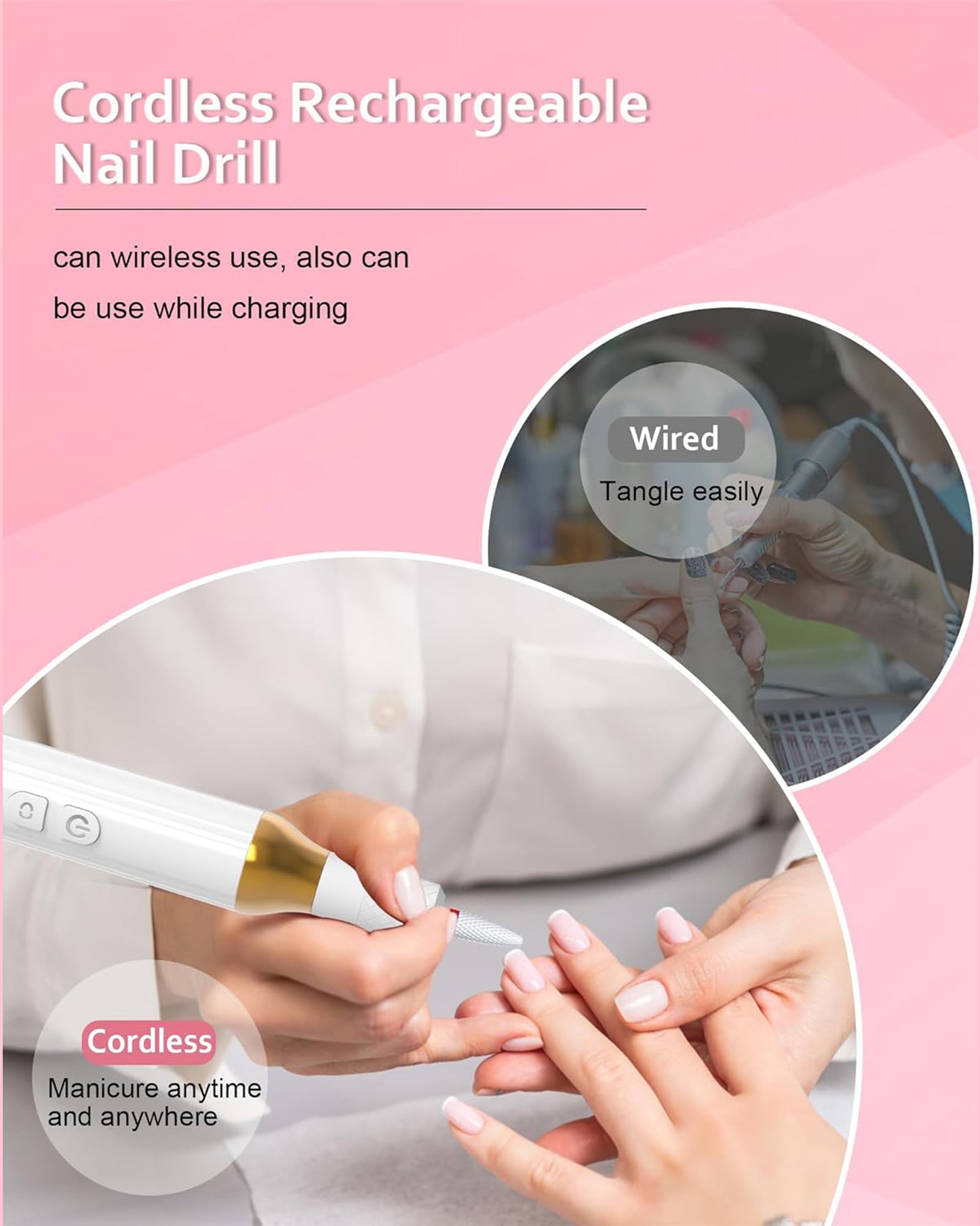 MOONORAH Electric Nail Drill Machine, Portable Cordless Nails File Set for Acrylic Gel Dip, Professional Manicure Pedicure with Bits and Base for Hand Foot Care, White