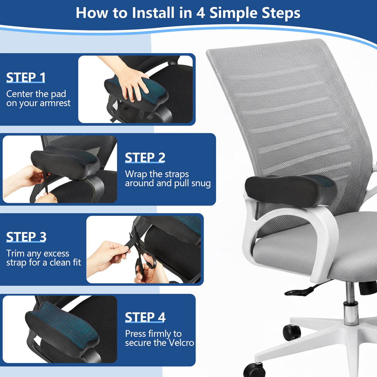Kaipara Cooling Gel Memory Foam Armrest Pads - Ergonomic Elbow Support - 2 Pack, Black