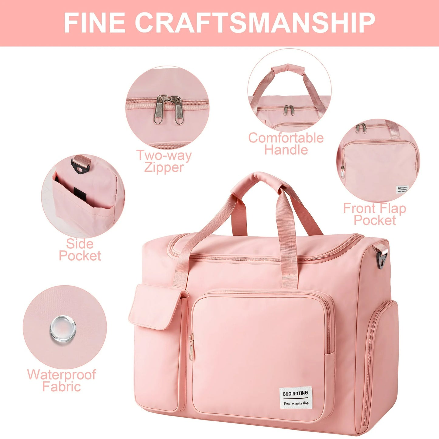 Onekawa Gym Bag 35L for Men & Women -Travel Duffel Bag , Waterproof Sports Duffel Bag with Toiletry Bag, Foldable Travel Backpack for Camping, Yoga, Weekend Trips - Pink