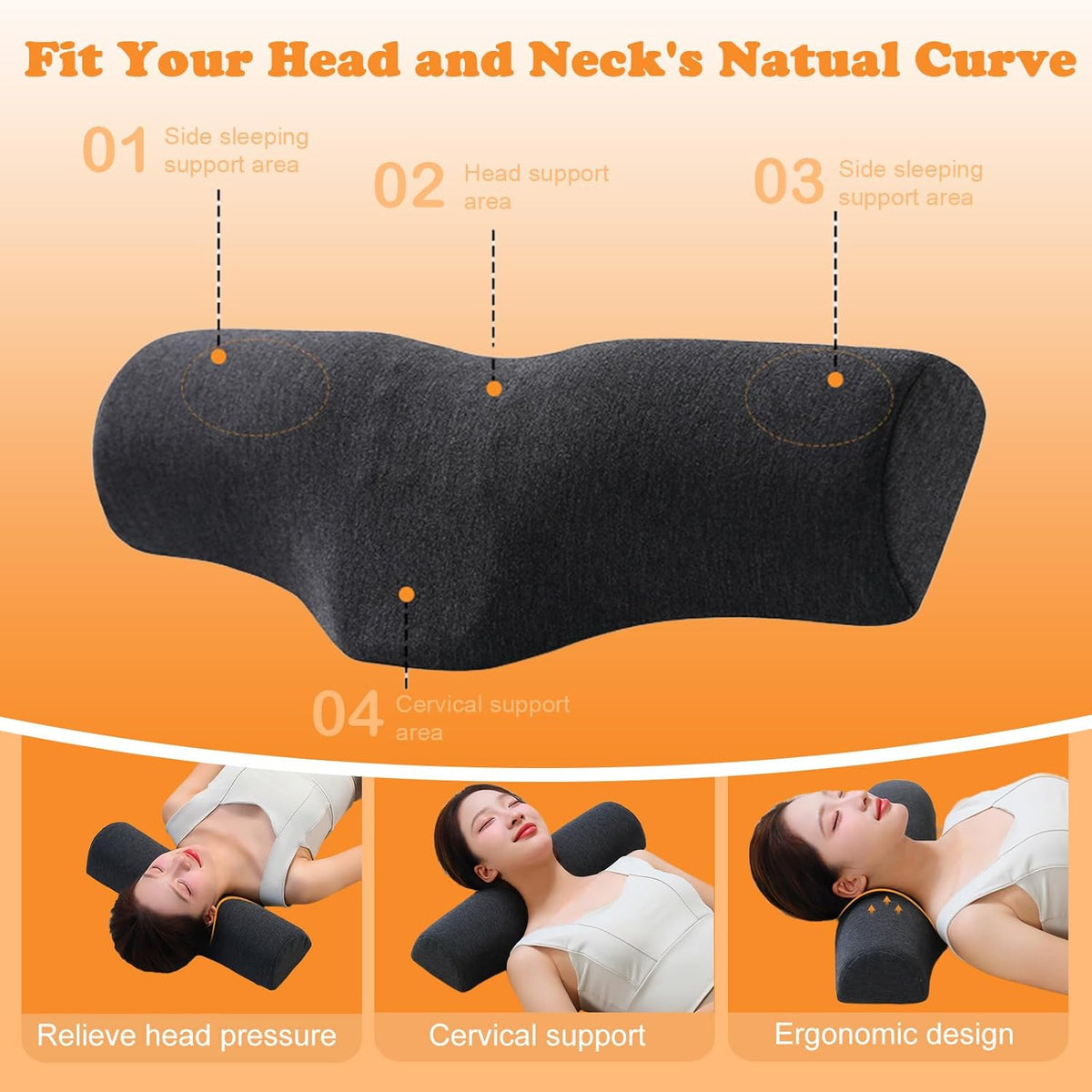 MOONORAH Cervical Neck Pillow - Memory Foam Support for Pain Relief - Gray