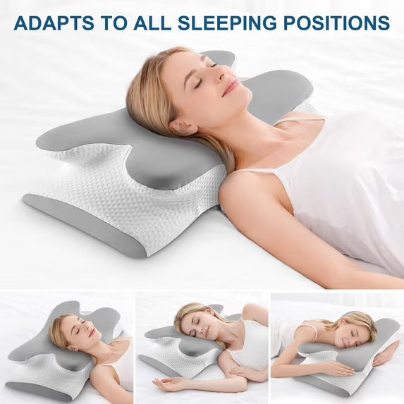 Kaipara Cervical Neck Pillow - Memory Foam Orthopedic Support - Gray White