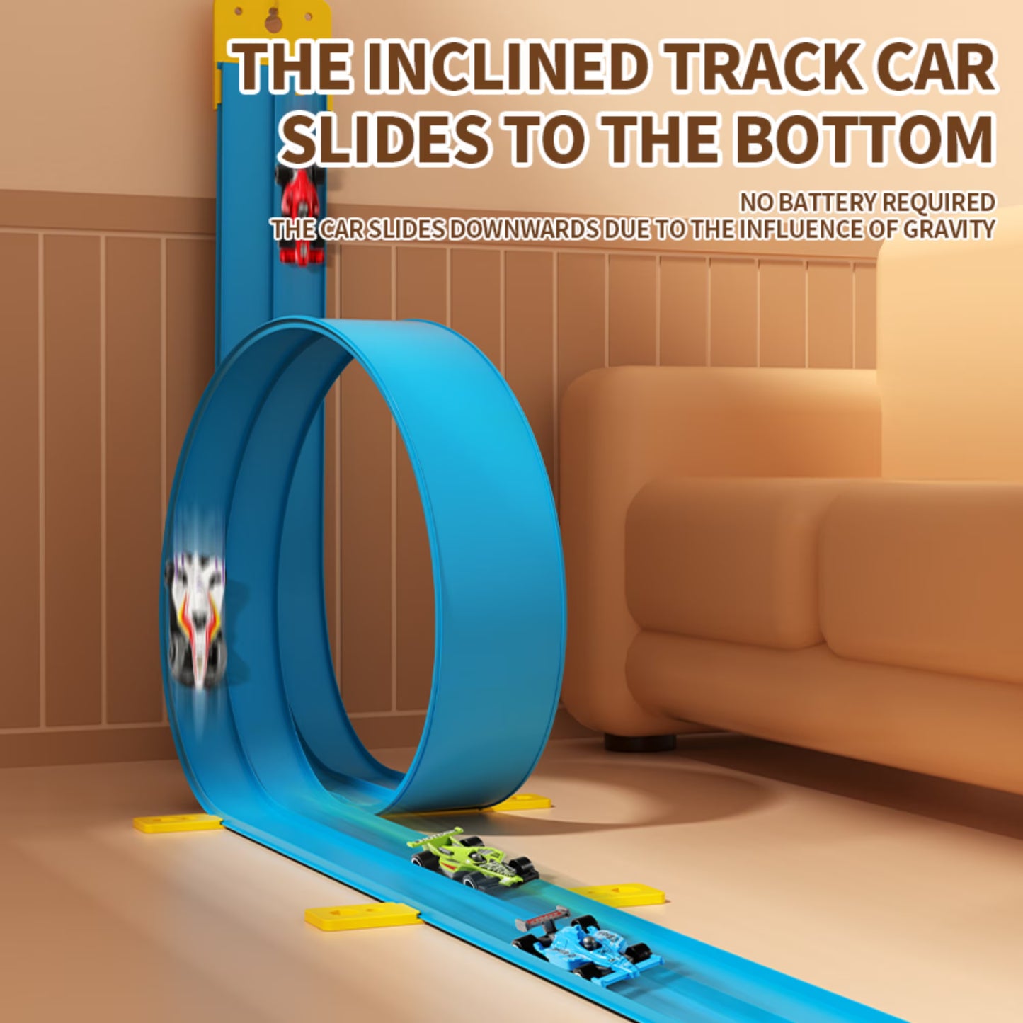 Kaipara Flexible Race Track Toy - 360 Degree Rotating Flex Track with 4 Cars - 12.8Ft