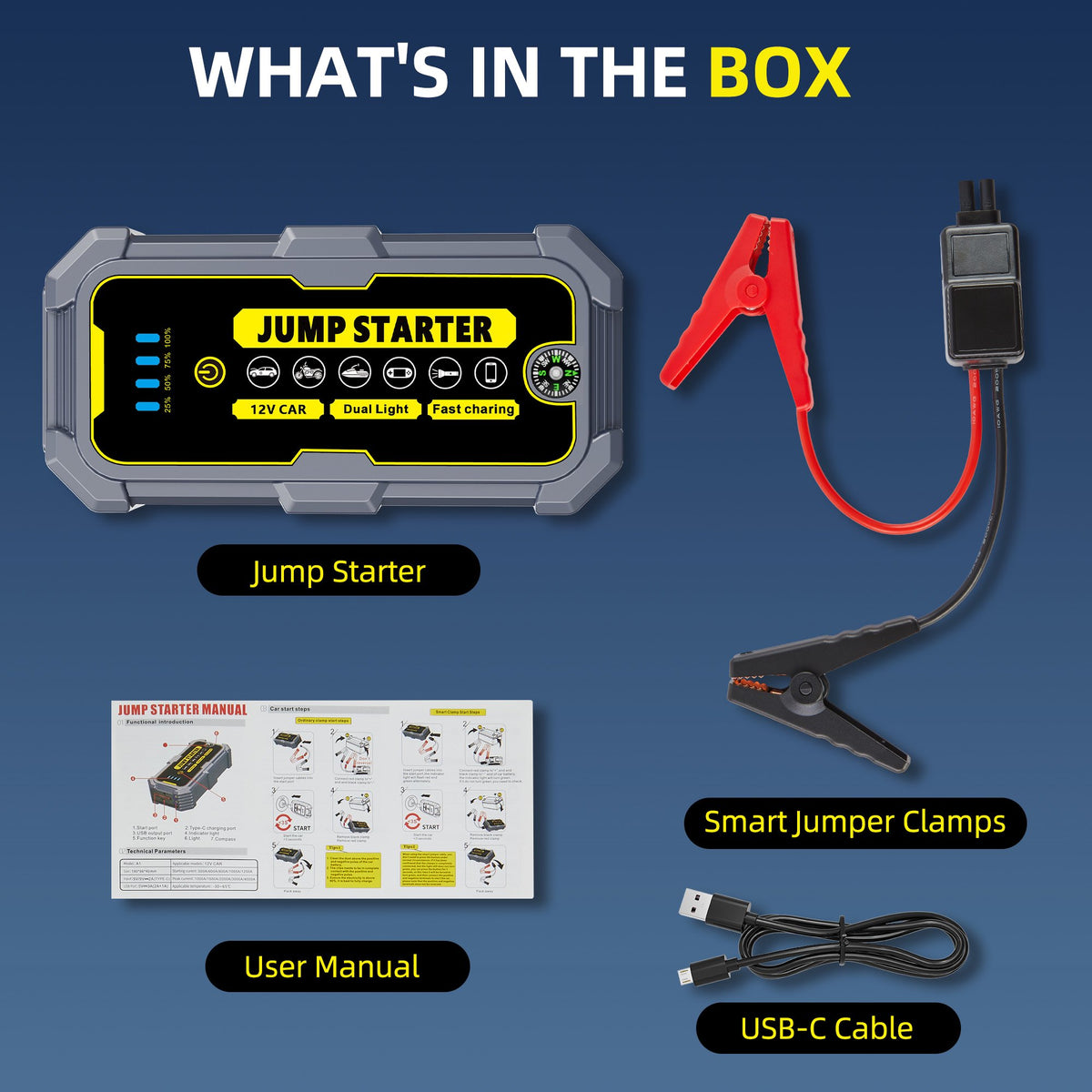 Panpaddle 4000A Car Jump Starter, 10000mAh Portable Power Bank for 12V Gas/Diesel Engines, with LED Light, Compass & Quick-Charge