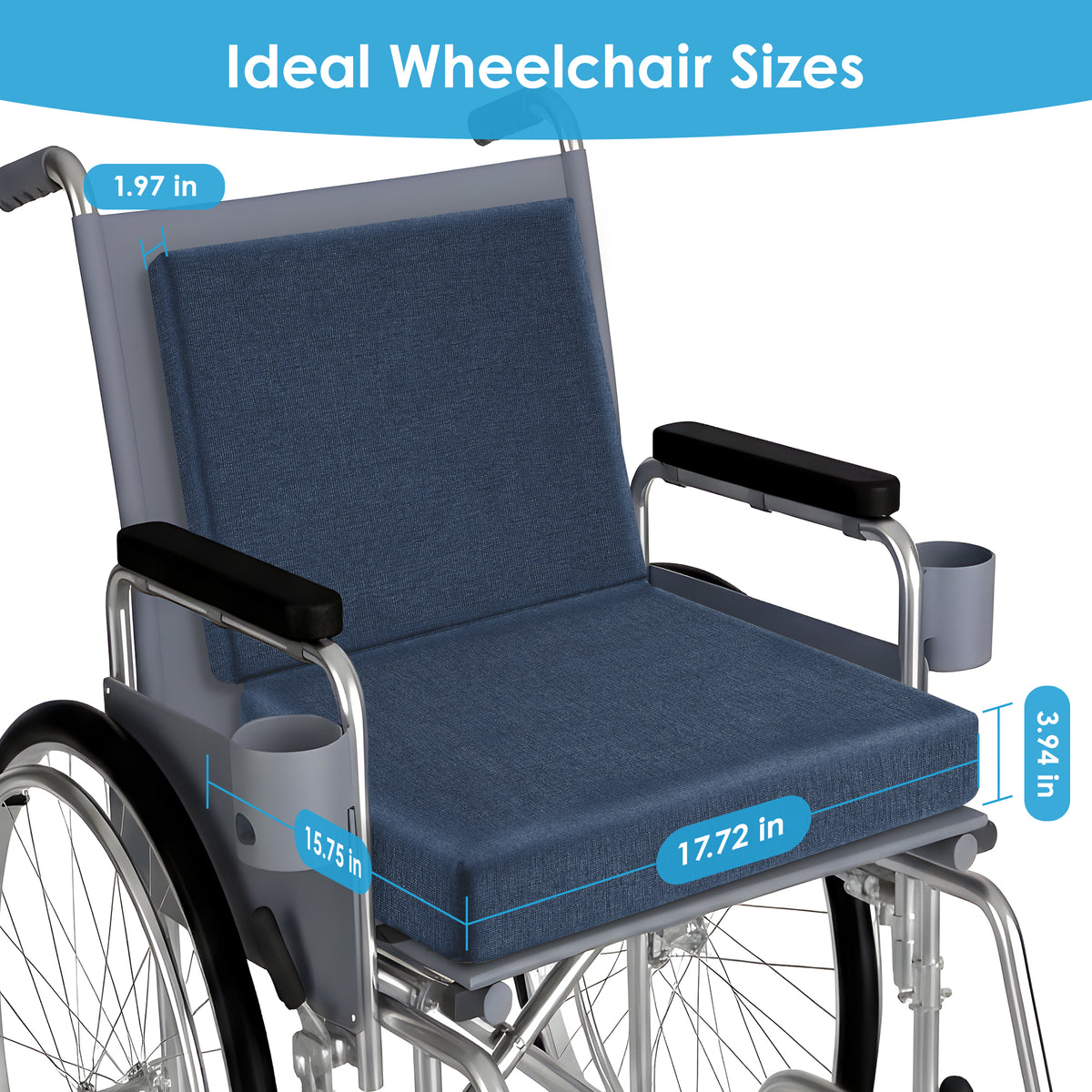 WANALIT Wheelchair Seat Cushion - Foam Positioning Support - Large Blue