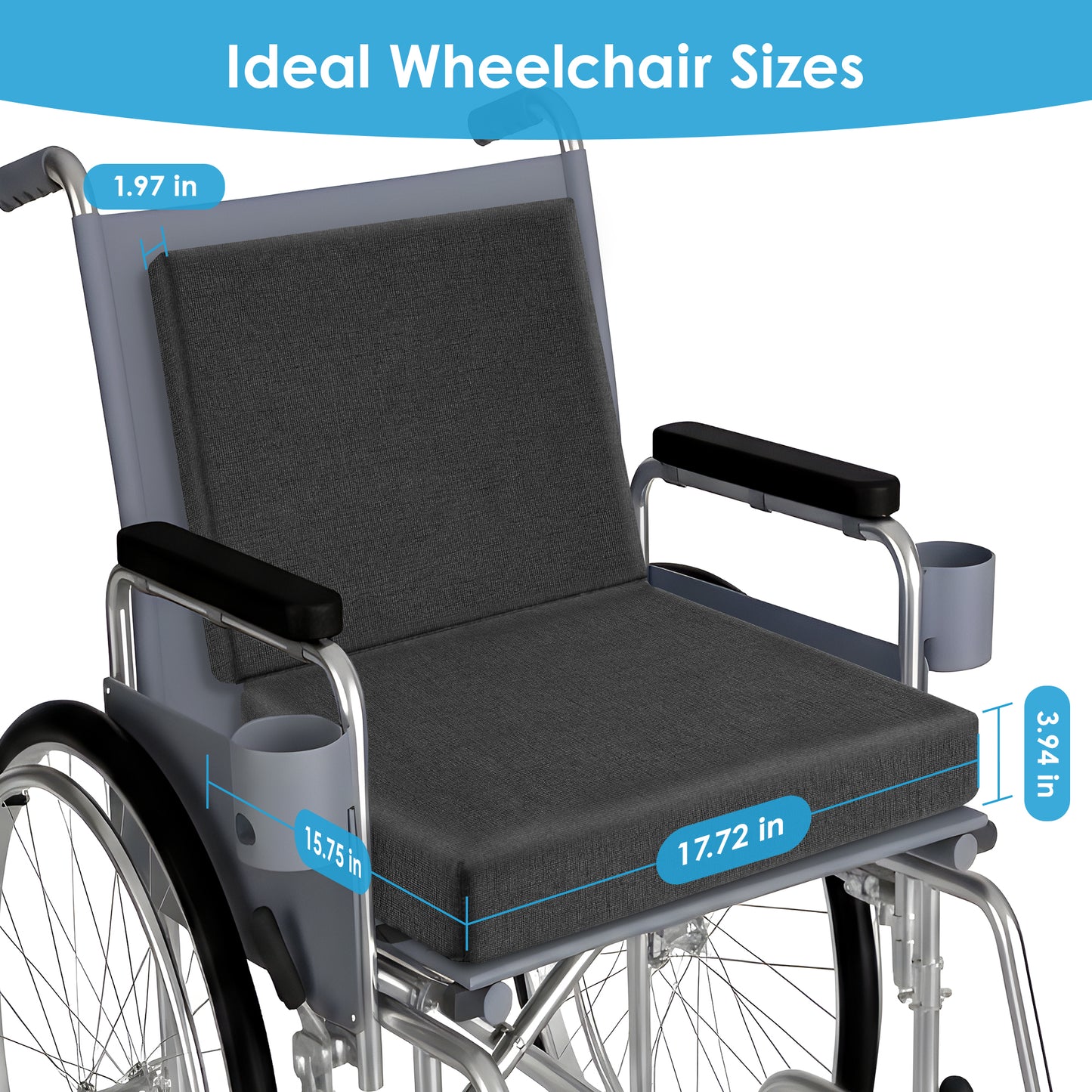 Wheelchair Seat Cushions, WANALIT Washable Waterproof Foam Waffle Cushion Foam Seat Pad for Relieve Sciatica Back Tailbone Pressure Sore & Ulcer Pain with Lumbar Support for Chair-Black
