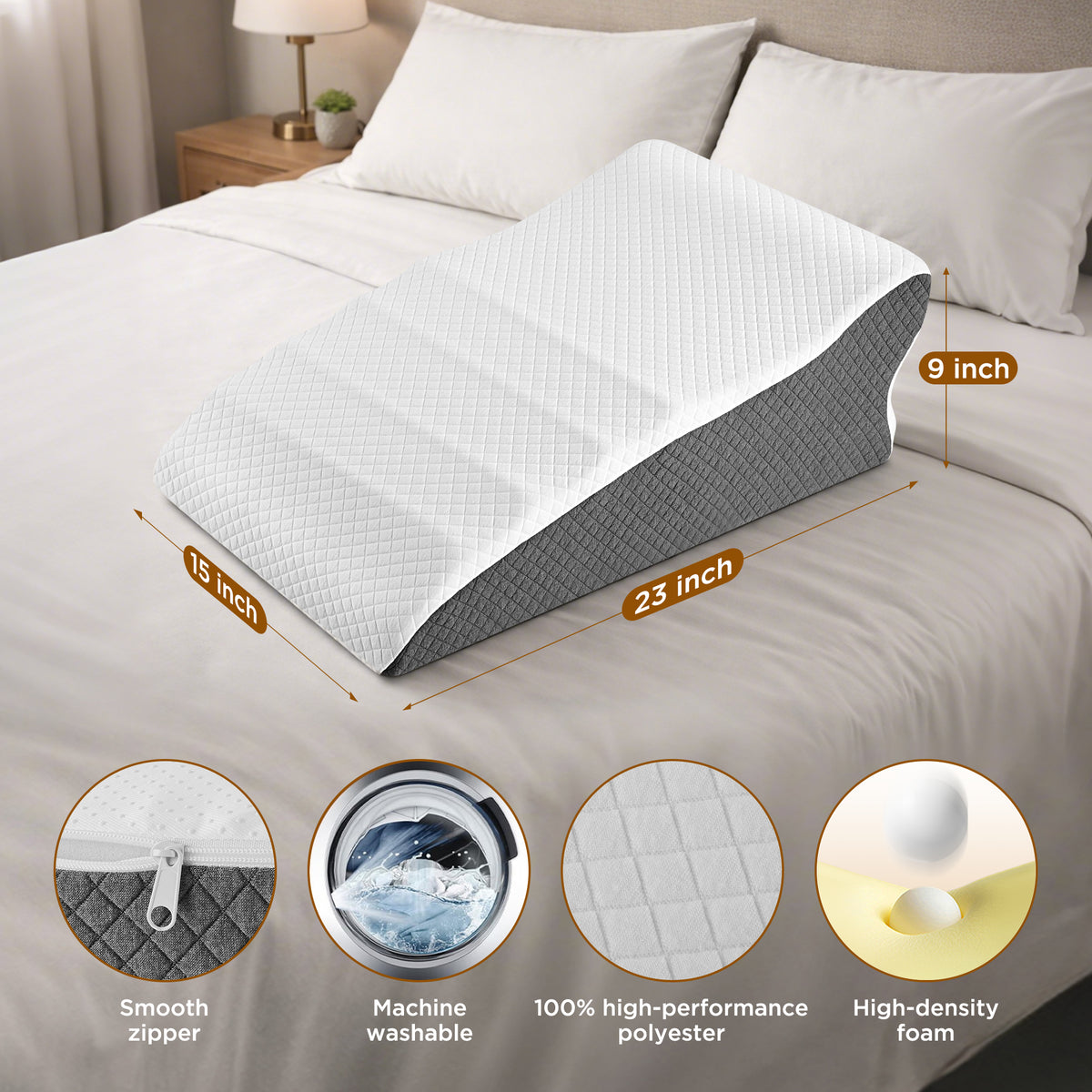 KAIPARA Memory Foam Wedge Pillow for Sleeping, Bed Wedge Pillow for Acid Reflux & Snoring Relief, Ergonomic Triangle Support Pillow for Reading, Sitting and Back Support