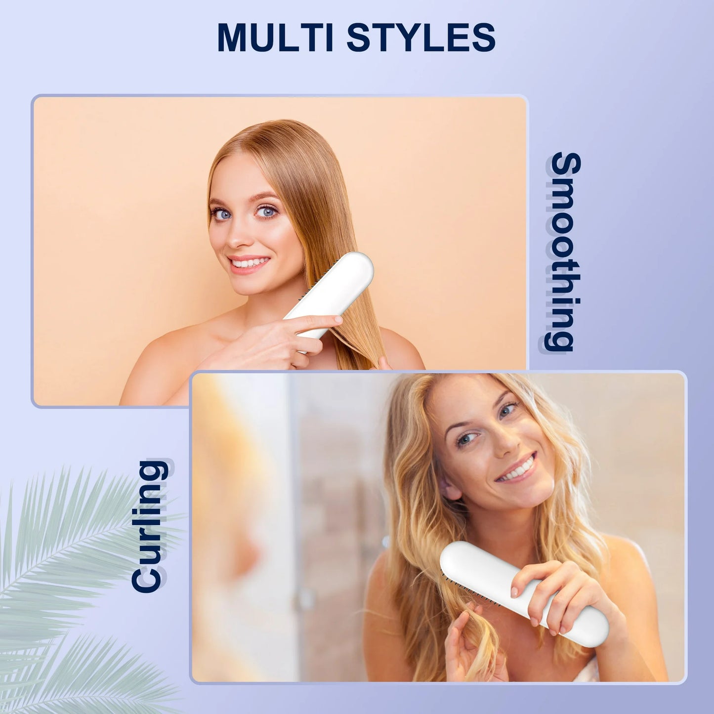 MOONORAH Cordless Hair Straightener Brush with Anion for Women, Electric Portable Ceramic Hot Straightening Comb for Travel with LCD Display & Hair Clips, Fast USB Rechargeable, Anti-Scald, White