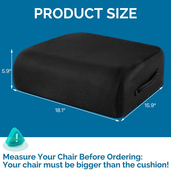 Kaipara Extra Thick Chair Cushion for Office Chair, 6" Booster Seat Cushion for Height Increase & Pain Relief, High Resilience Foam Seat Cushion with Non-Slip Bottom, Strap & Handle, 18 x 16 x 6 inch