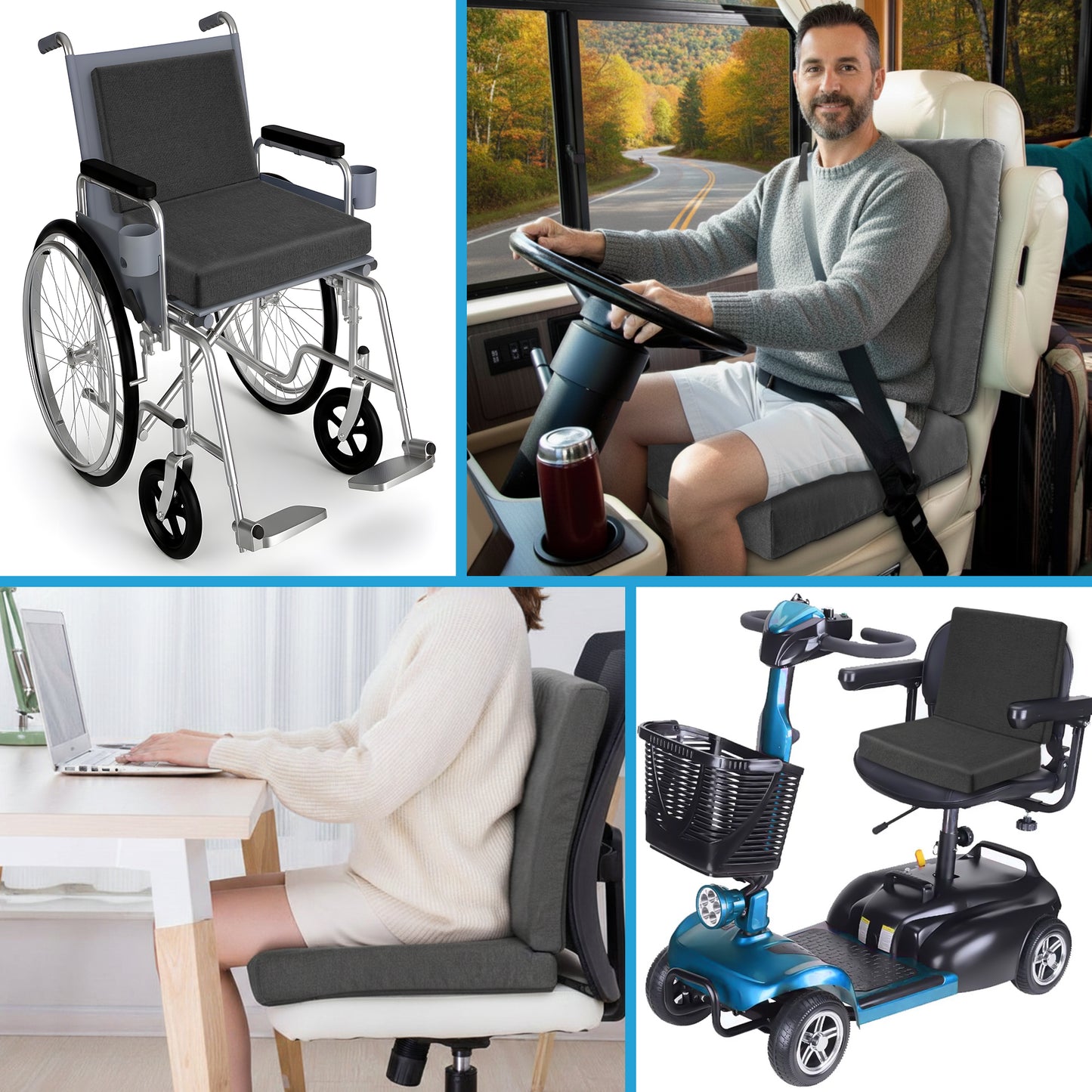Wheelchair Seat Cushions, WANALIT Washable Waterproof Foam Waffle Cushion Foam Seat Pad for Relieve Sciatica Back Tailbone Pressure Sore & Ulcer Pain with Lumbar Support for Chair-Black