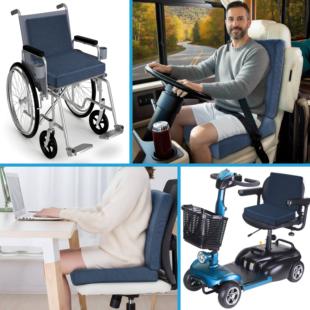 WANALIT Wheelchair Seat Cushion - Foam Positioning Support - Large Blue