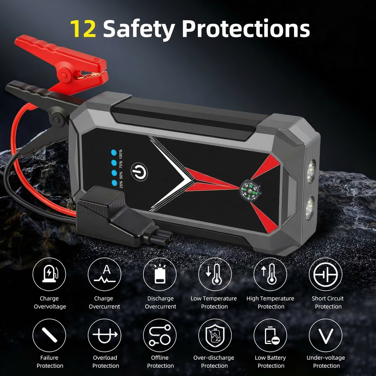 Panpaddle Portable Car Jump Starter - 4000A 10000 mAh for 12V Gas Diesel - Black