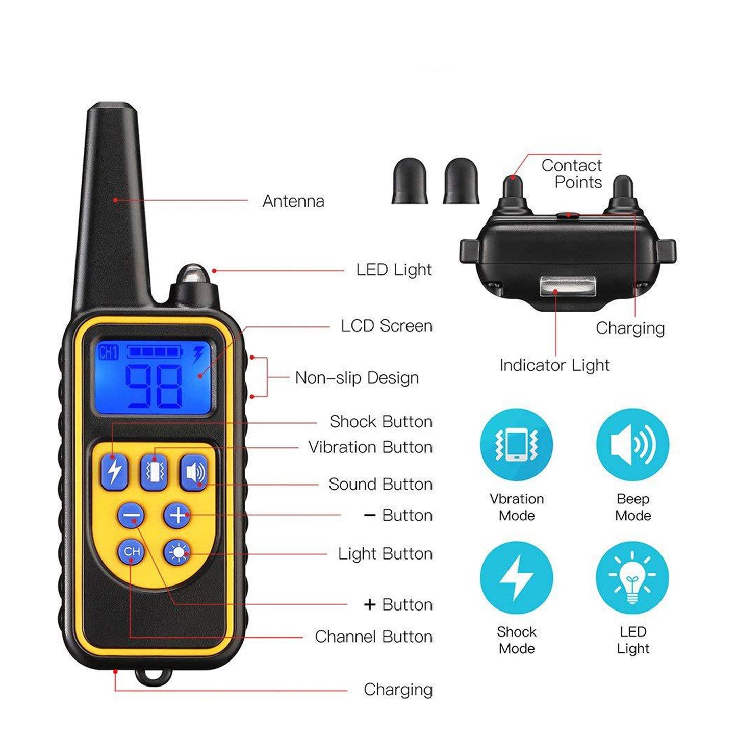 WANALI Dog Training Collar with Remote - 2600ft Range Shock Collar for Small, Medium & Large Dogs, IP68 Waterproof Rechargeable Bark Collar with 3 Modes (Beep/Vibration/Shock), LED Light