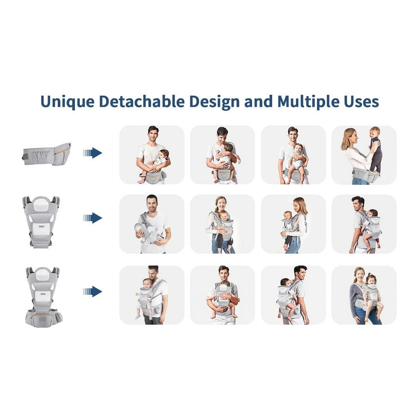 MOONORAH Baby Carrier with Hip Seat, Ergonomic M Position 6 in 1 Baby Wraps Carrier Adjustable Holder Newborn to Toddler with Head Support and Breathable Mesh Gray