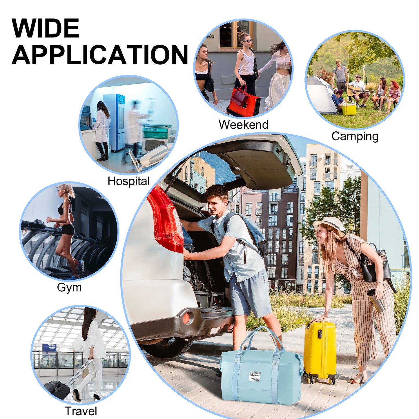 WANALIT Waterproof Duffel Bag for Gym and Travel, Weekender Carry On with Wet Dry Compartment, Luggage Sleeve, Airplane Approved (Blue)