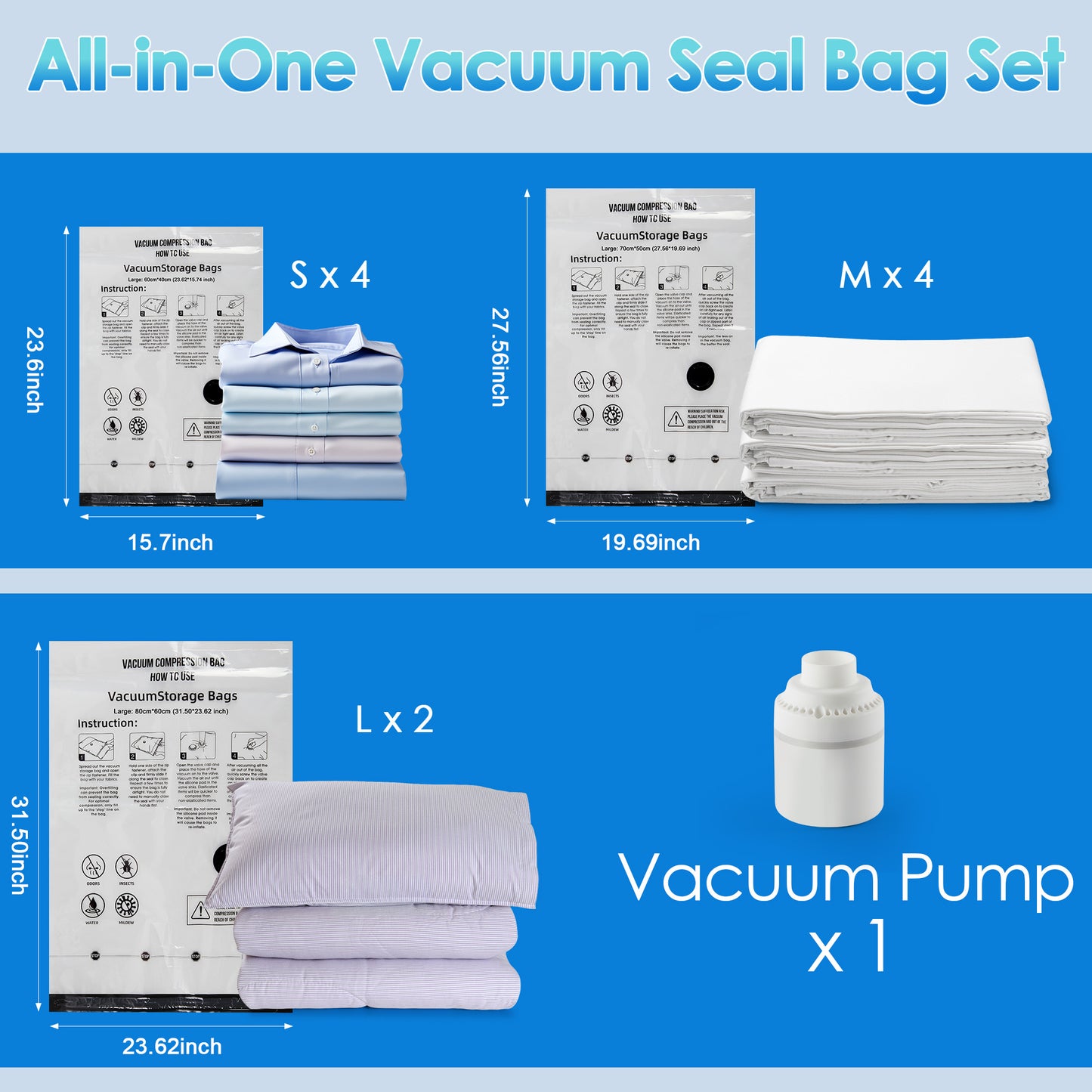 LAFAYTTE Vacuum Storage Bags with Electric Air Pump, 10 Pack Vacuum Seal Bags, Space Saver Vacuum Storage Bags for Clothes, Blankets, Comforters