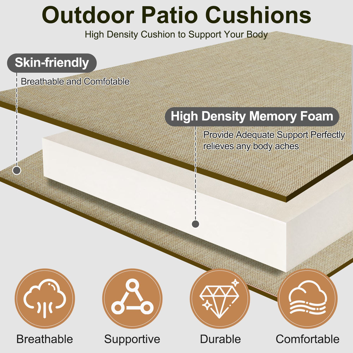 Panpaddle Outdoor Seat Cushions - Waterproof - 4 Pack, Beige