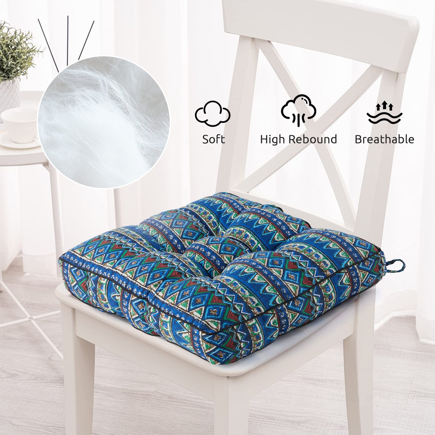 Panpaddle Bohemian Patio Floor Cushion, Thick Square Floor Pillow, Meditation Yoga Cushion for Garden, Patio, Home, Backyard, Office Use, 19.7"x19.7"x4", 1 Pack, Blue