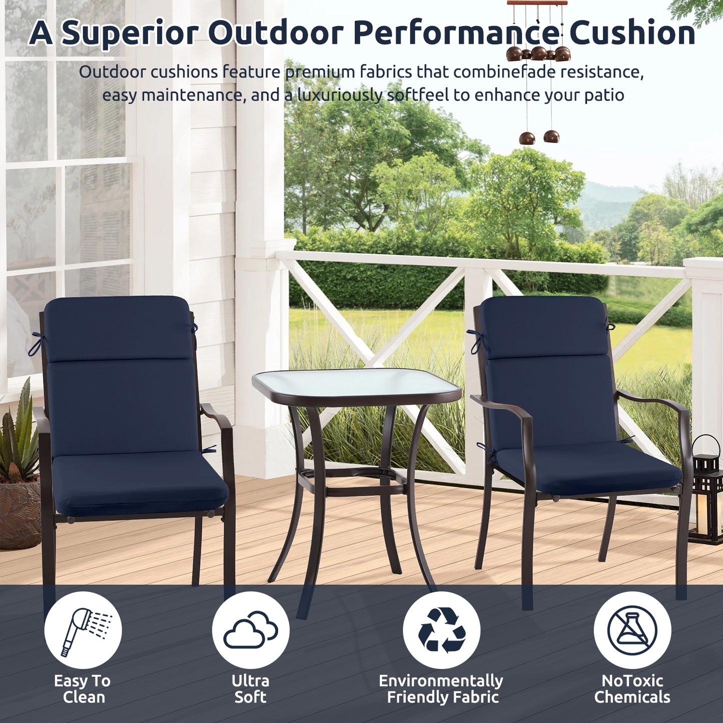 MOONORAH Outdoor Chair Cushions, 44"L x 21.5"W Patio Seat Cushions Outdoor Chair Pads with Ties, Waterproof Outdoor Chair Cushion Garden Sofa Couch Chair Pads, Sofe Comfortable, Blue