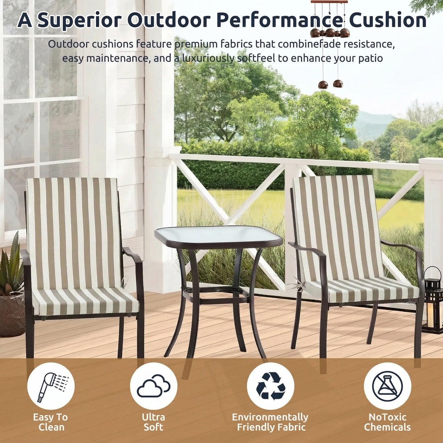 MOONORAH Outdoor Chair Cushions, Patio Seat Cushions Outdoor Chair Pads, 42"L x 18"W Rectangle Waterproof Outdoor Chair Cushion Garden Sofa Couch Chair Pads, Premium Comfortable, Striped