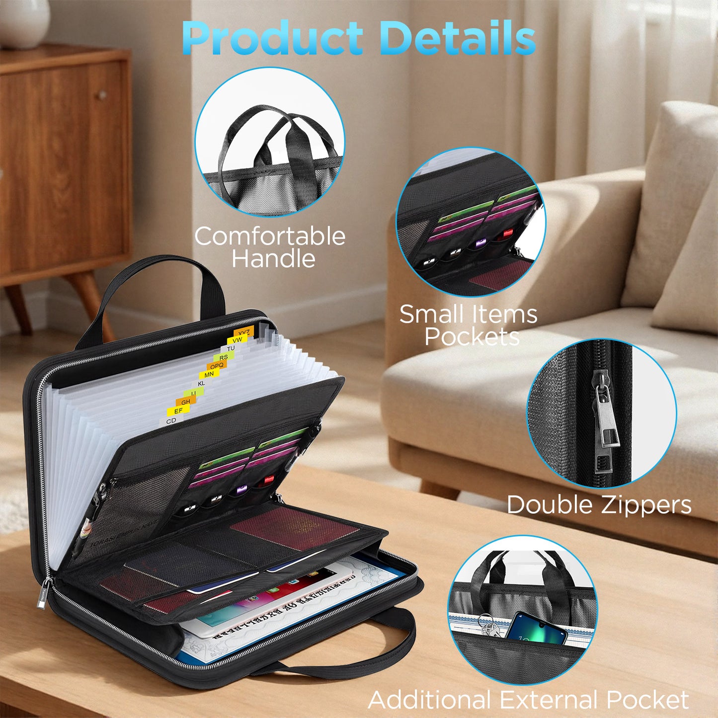 WANALIT Accordion File Organizer, Fireproof Expanding File Folder with Multi Pockets,13 Pockets Document Organizer with Handle & Labels, Portable Home Travel Safe Storage for Letter A4 Files
