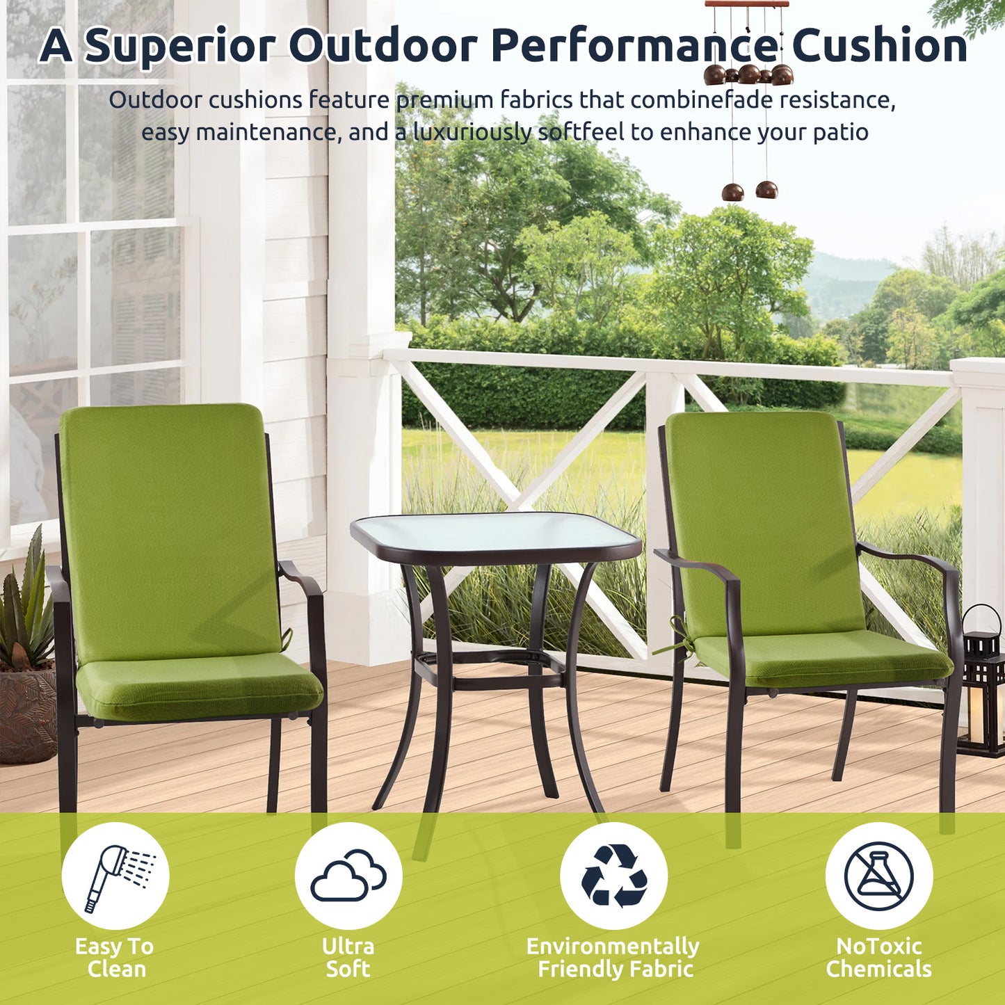 MOONORAH Outdoor Chair Cushions, Patio Seat Cushions Outdoor Chair Pads, 42"L x 18"W Rectangle Waterproof Outdoor Chair Cushion Garden Sofa Couch Chair Pads, Premium Comfortable, Green
