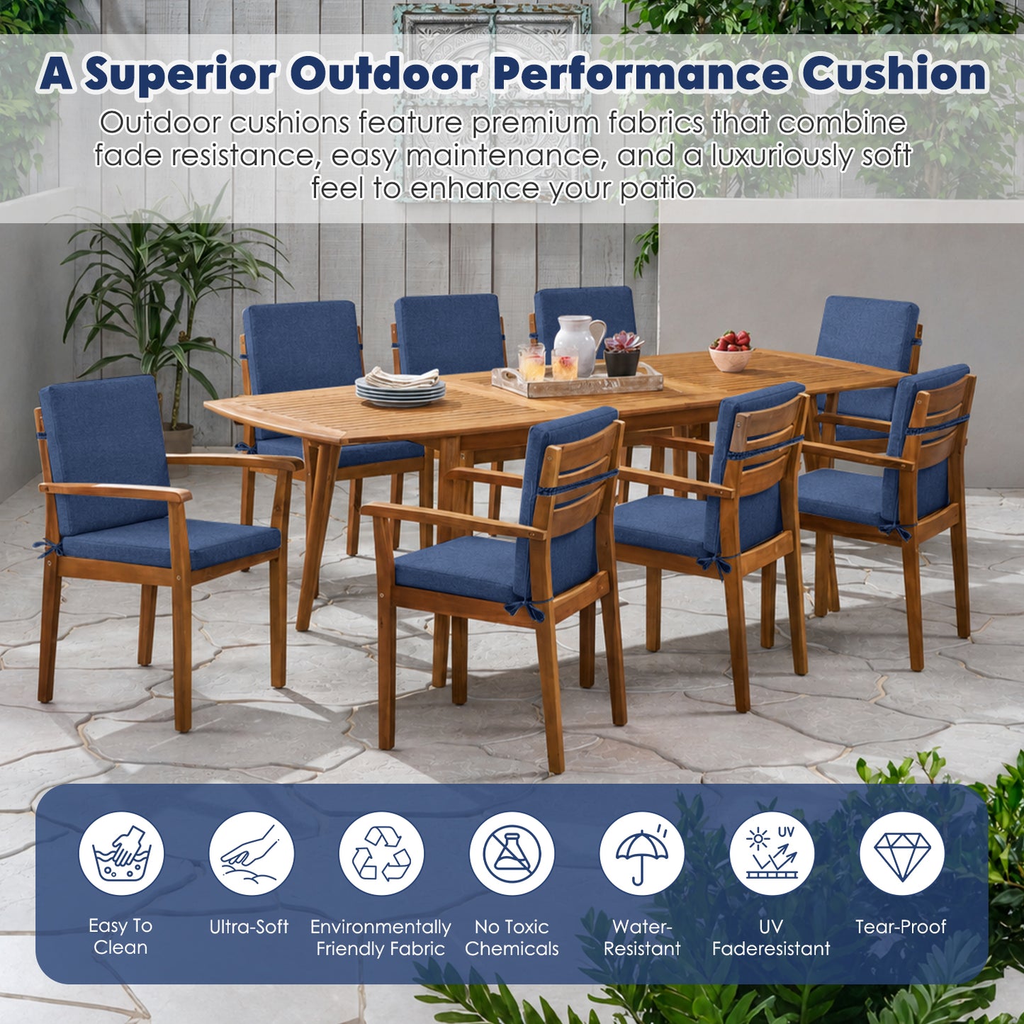 MOONORAH Outdoor Chair Cushions, 42"L x 18"W High Density Sponge with Zipped Waterproof Seat Cushion for Garden Sofa Midback Rocking Chair, Navy Blue