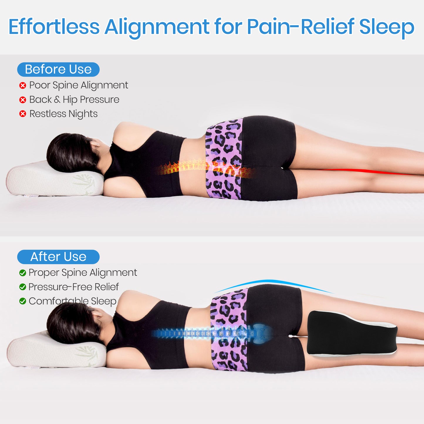 KAIPARA Knee Pillow for Side Sleeper, Memory Foam Leg Pillow for Side Sleeping, Sciatica Pain Relief Pillow, Spine Alignment Pillow for Hip, Back, Joints Pain Relief