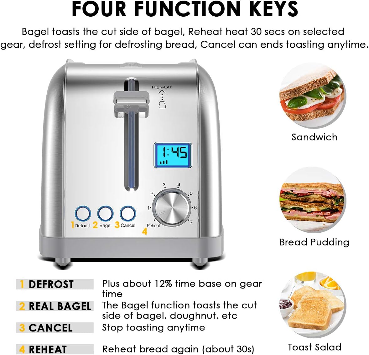 Lofter 2 Slicer Toaster with Bagel Function, Stainless Steel