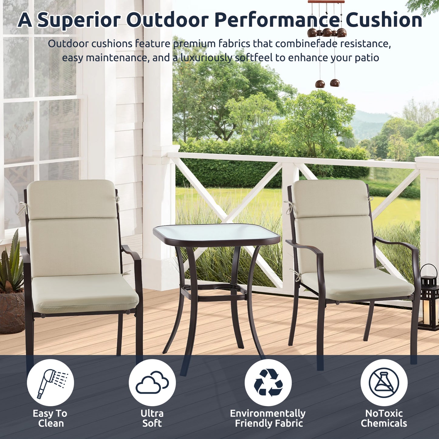 MOONORAH Outdoor Chair Cushions, 44"L x 21.5"W Patio Seat Cushions Outdoor Chair Pads with Ties, Waterproof Outdoor Chair Cushion Garden Sofa Couch Chair Pads, Sofe Comfortable, Grey