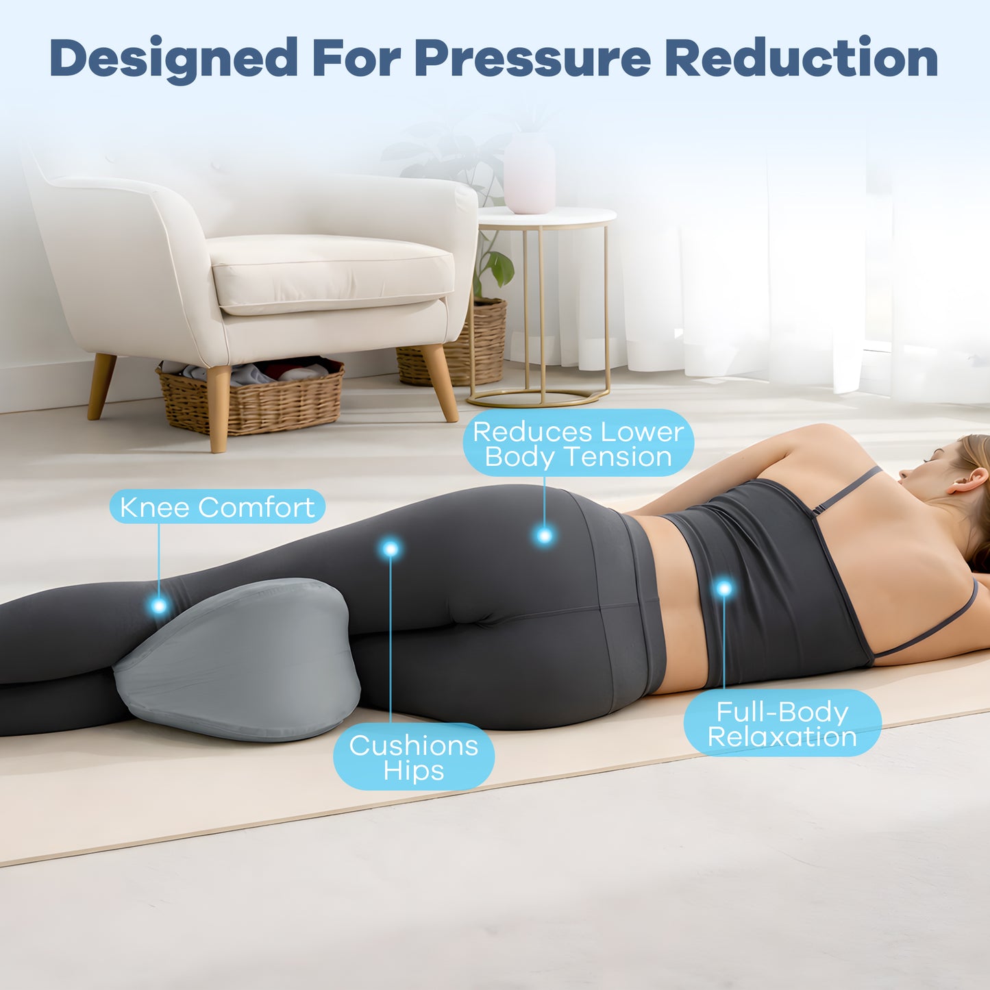 KAIPARA Knee Pillow for Side Sleepers, Contour Heart-Shape Memory Foam Cushion for Hip & Back Pain Relief, Ice Silk & Washable Cover, Gray