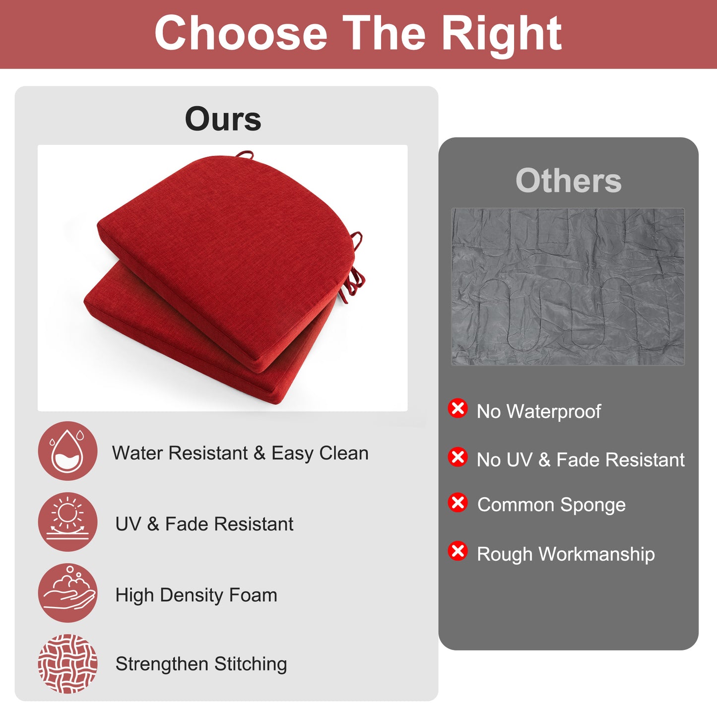 Panpaddle Outdoor Seat Pads Seat Cushions 4-Piece Solid Waterproof Patio Seat Chair Cushions 17"X16"X2" Rounded Square Patio Cushions, Wine Red, Set of 4