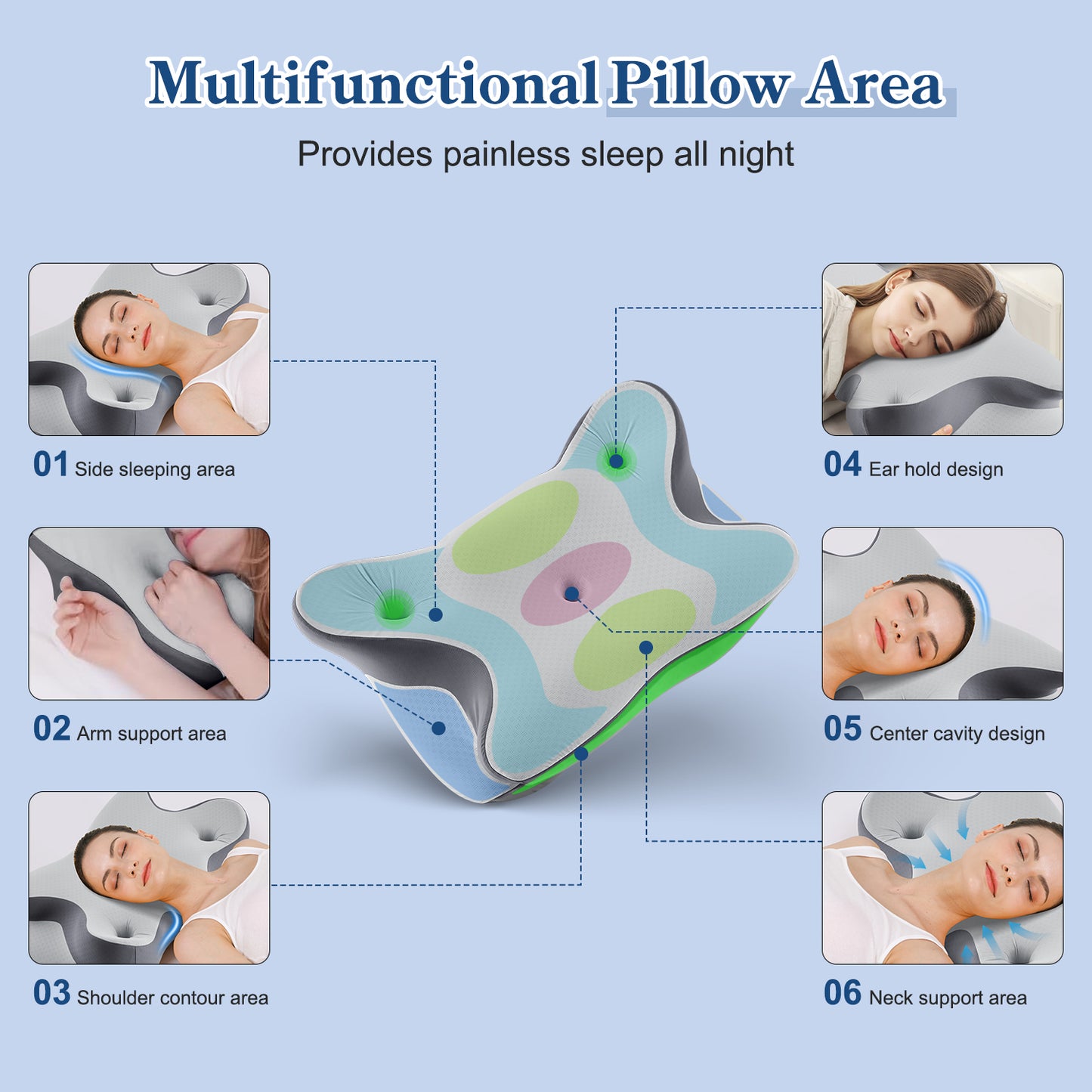 MOONORAH Cervical Pillow for Neck and Shoulder, Ergonomic Side Sleeper Pillow for Neck Support, Contour Memory Foam Pillows for Side Back & Stomach Sleepers with Cooling Pillowcase, Dark Gray