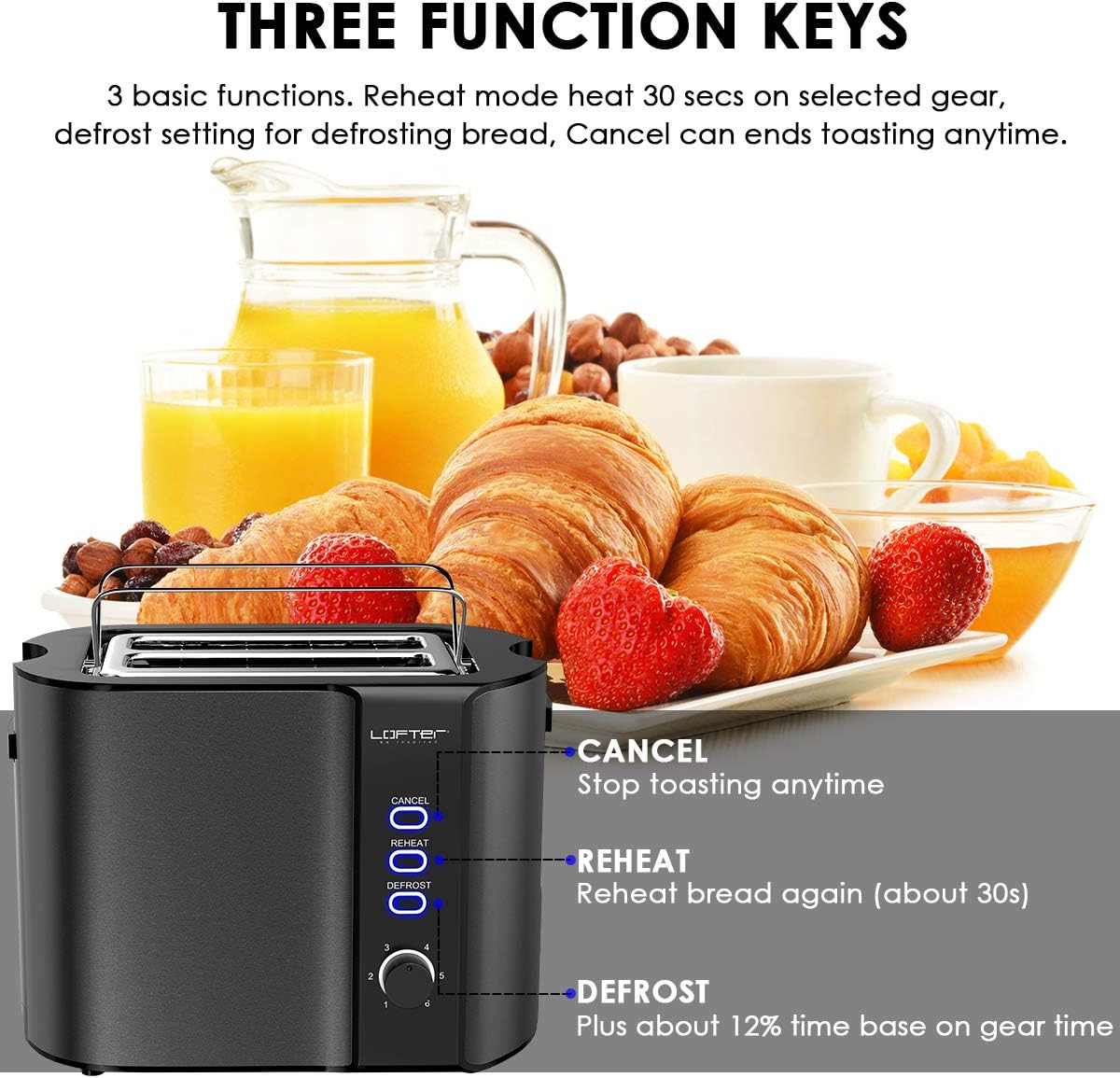 LOFTER 2 Slice Toaster, Stainless Steel Bread Toasters with Warming Rack Best Rated Prime,  800W