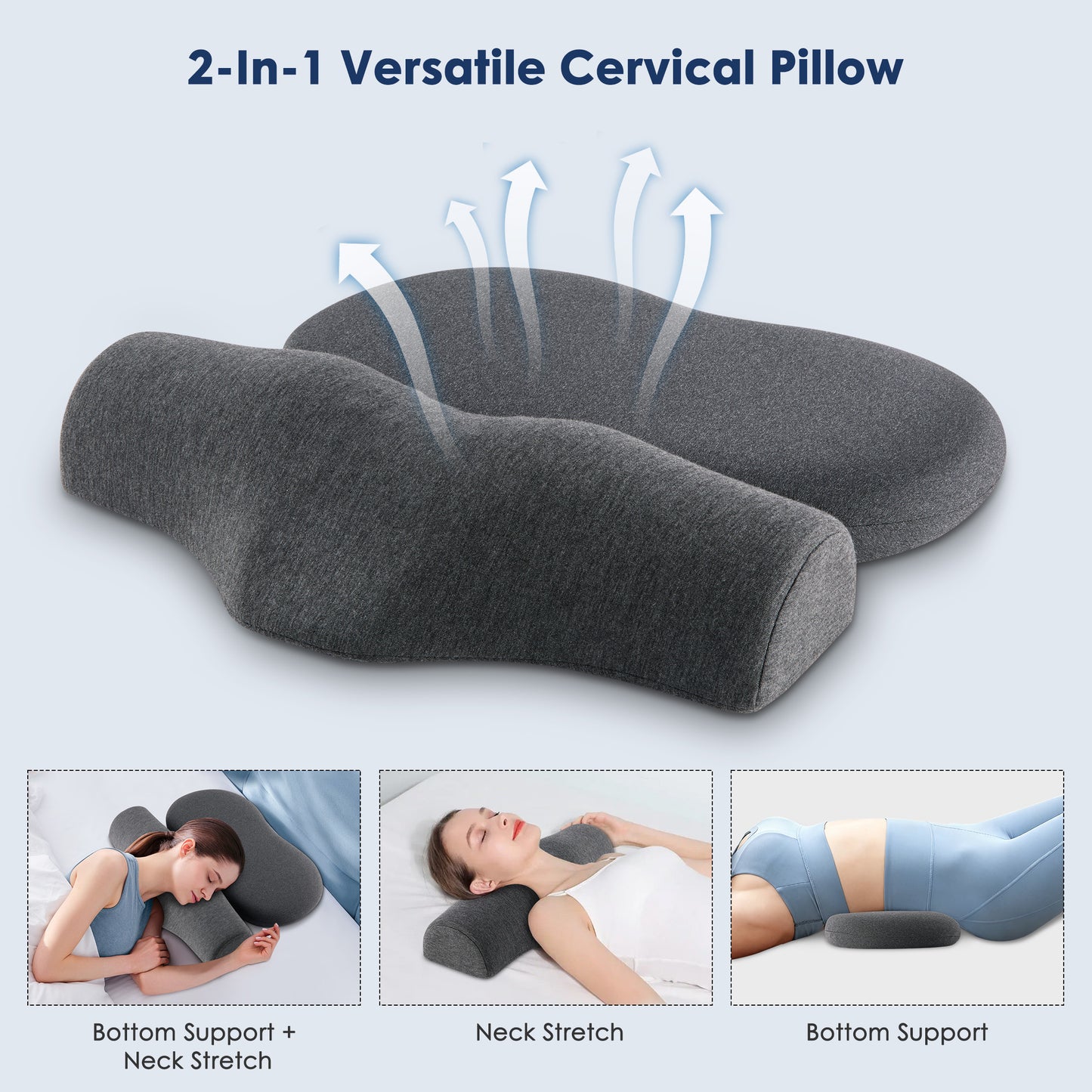 MOONORAH 2-in-1 Cervical Pillow Set, Memory Foam Waterdrop Neck Pillow + Flat Pillow for Side/Back Sleepers, Relieves Neck Pain, Home & Travel, 1 Set