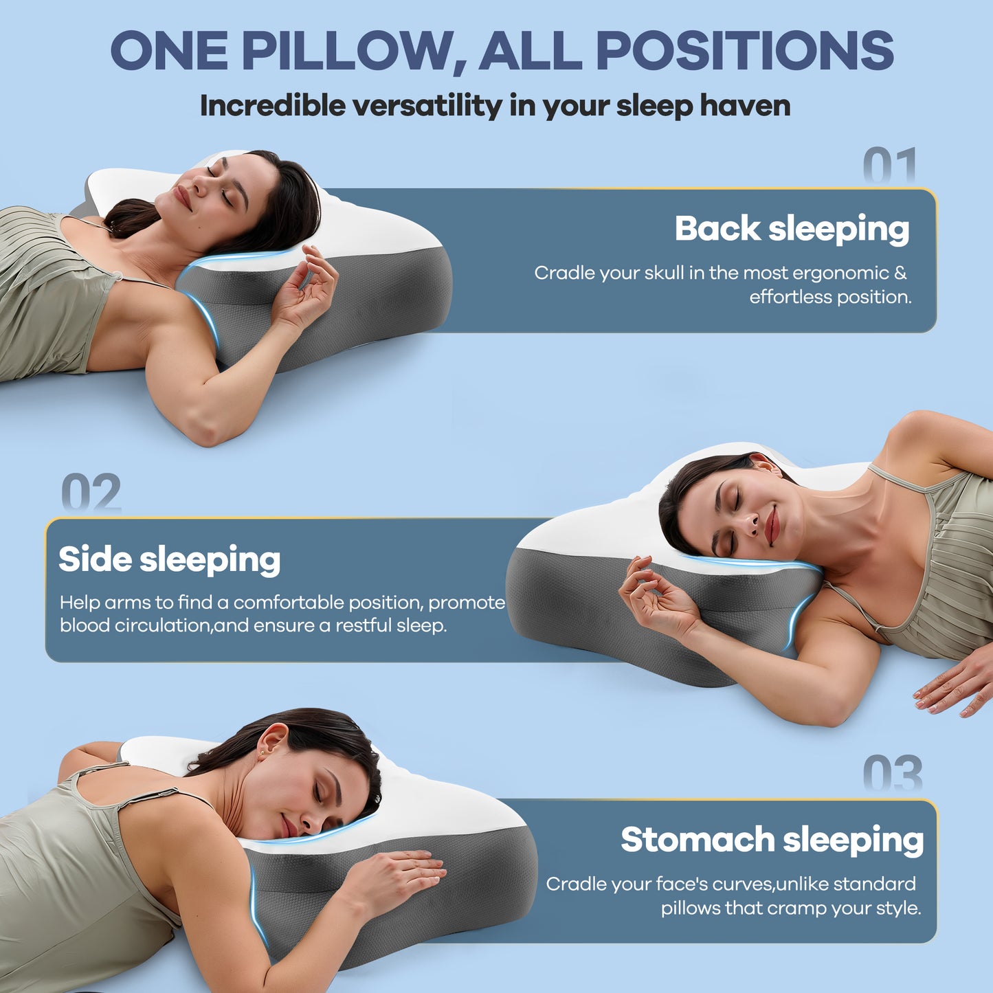 MOONORAH Contour Memory Foam Pillows for Sleeping Ergonomic, Cervical Pillow for Neck and Shoulder Pain Relief, Queen Bed Pillow for Side Back Stomach Sleepers