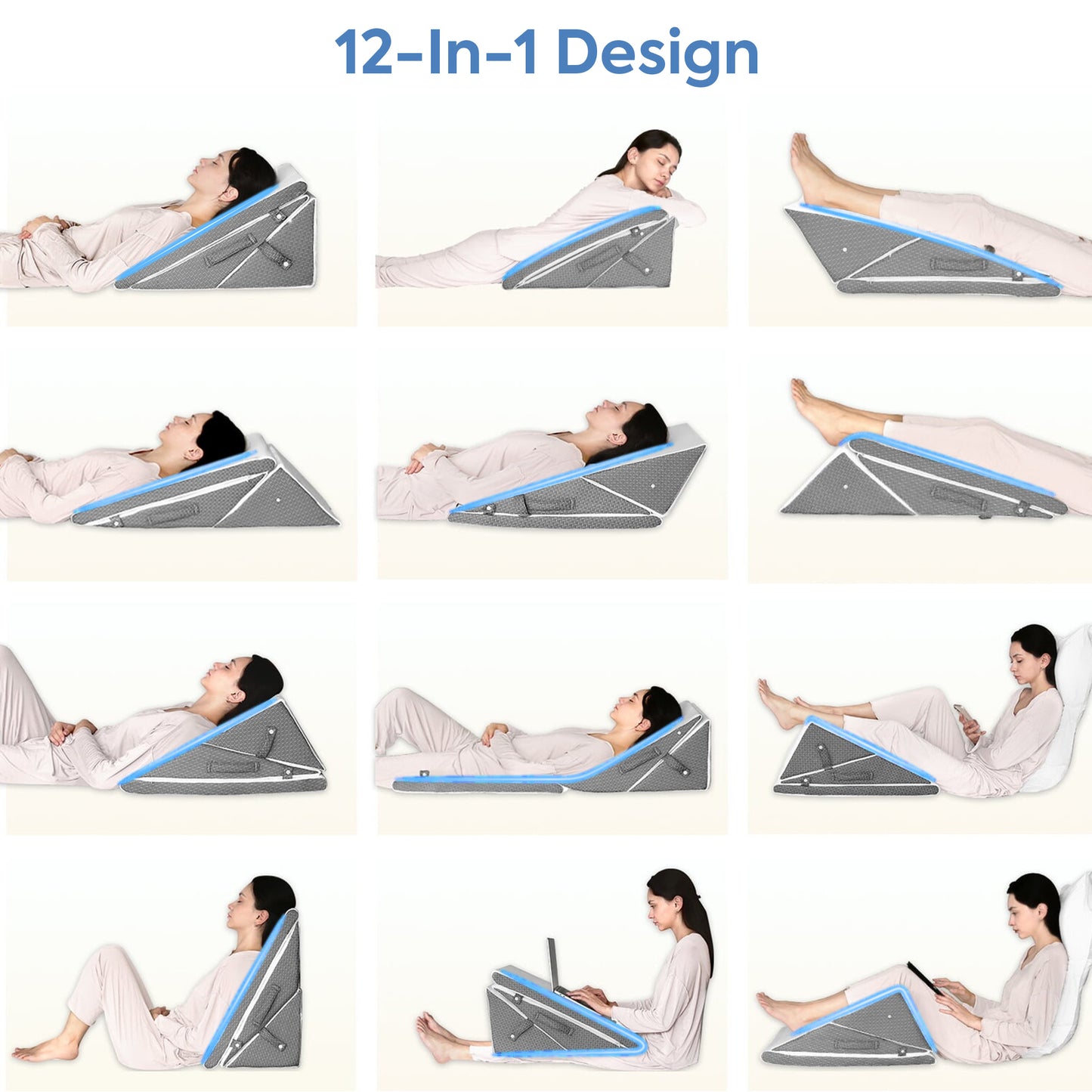 WANALIT Bed Wedge Pillow for Sleeping, Adjustable Orthopedic Pillow for Acid Reflux, Back & Snoring Relief, Post-Surgery Recovery, High Density Foam Wedge Pillow Set, White