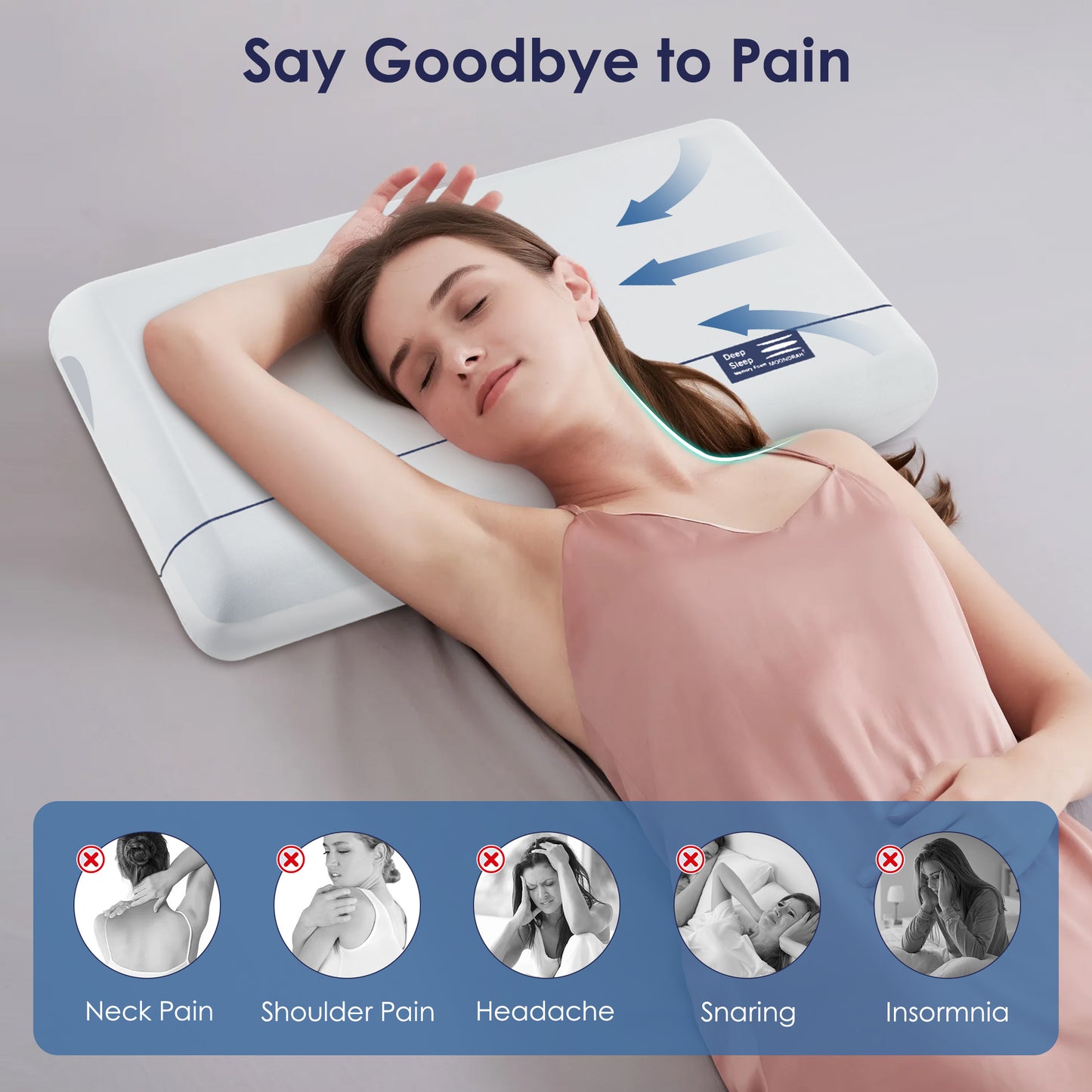 MOONORAH Cooling Memory Foam Bed Pillow for Neck Pain Relief, Two-Sided Cooling Pillow for Back, Stomach and Side Sleepers, Two Firmness, Hotel Quality Bed Pillows, Queen Size, 28" x 16"