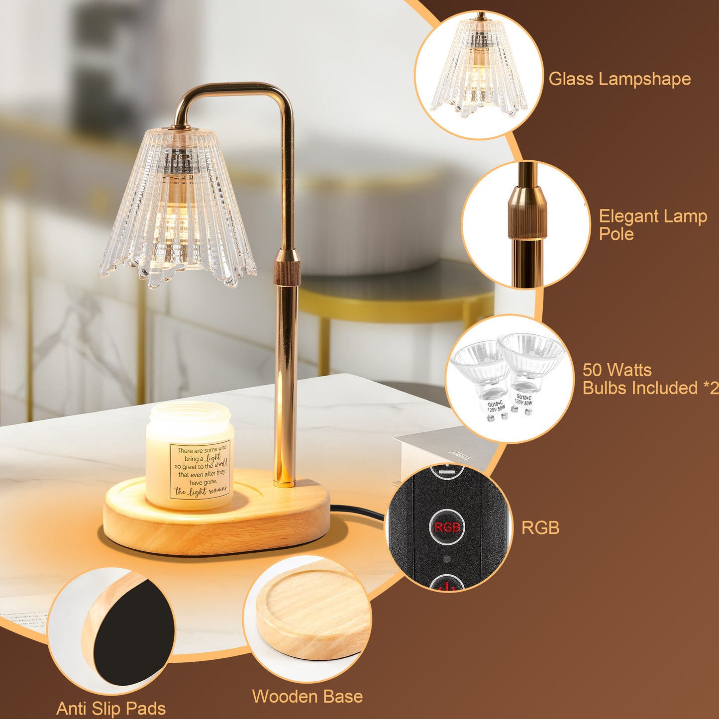 LOFTER-PRO Candle Warmer Lamp with Timer & RGB Lights, Adjustable Dimmable & Height - Electric Top Down Melting for All Jar Candles - Wax Melter Light for Home Decor (Includes 2 Halogen Bulbs)
