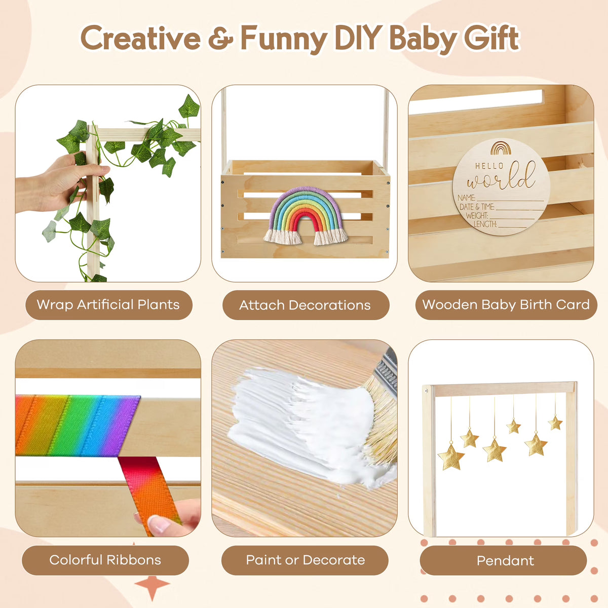 Onekawa Wooden Baby Shower Crate Closet with Handle - Baby Storage Box