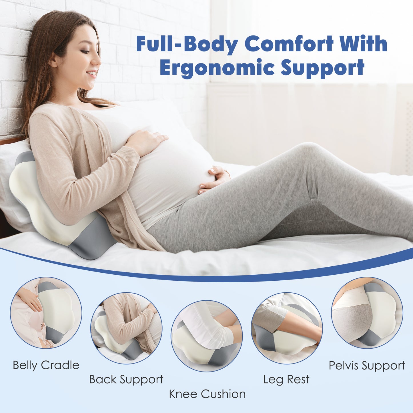 KAIPARA Pregnancy Pillow for Side Sleeping, Adjustable Memory Foam Maternity Pillow for Back Belly Hips for Pregnant Women