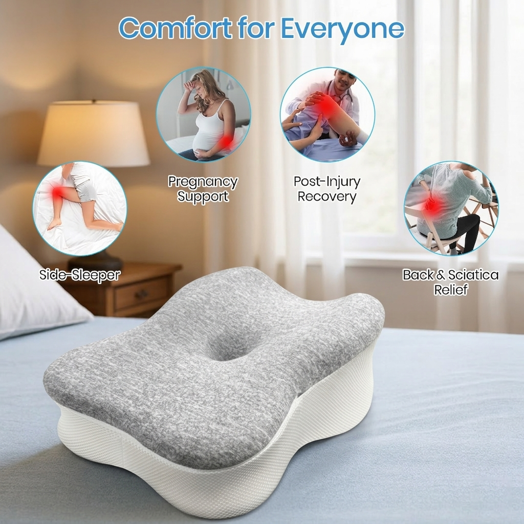 KAIPARA Knee Pillow for Side Sleeper, Memory Foam Leg Pillow for Side Sleeping, Sciatica Pain Relief Pillow, Spine Alignment Pillow for Hip, Back, Joints Pain Relief