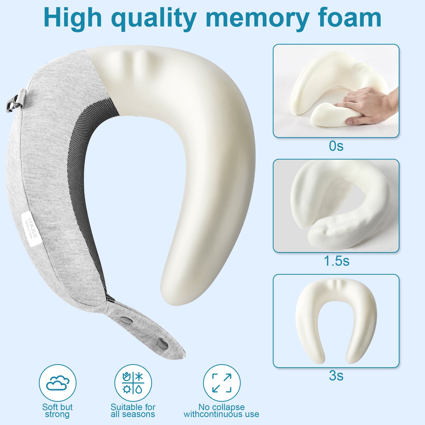 MOONORAH Travel Neck Pillows for Airplanes, Memory Foam Travel Neck Pillow-Folding Travel Pillow with Eye Masks, Earplugs, and Luxury Bag | Ergonomic Support for Air Travel, Car, Office (Gray)