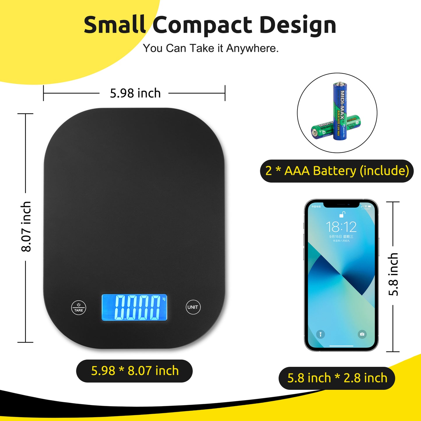 MOONORAH Digital Kitchen Scale, Food Grams Weight and Ounces Scales with Nutritional Timer, Smart App Coffee Scale for Weight Loss, Baking Cooking, Meal Prep, LCD Display, Black, 33LB/15KG