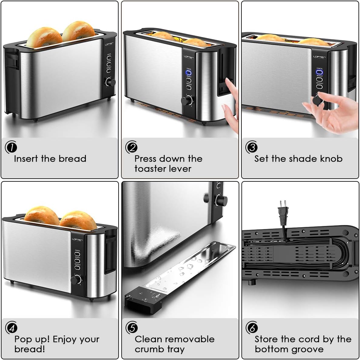 LOFTER Long Slot Toaster, 2 Slice Toaster Best Rated Prime with Warming Rack, 1000W 